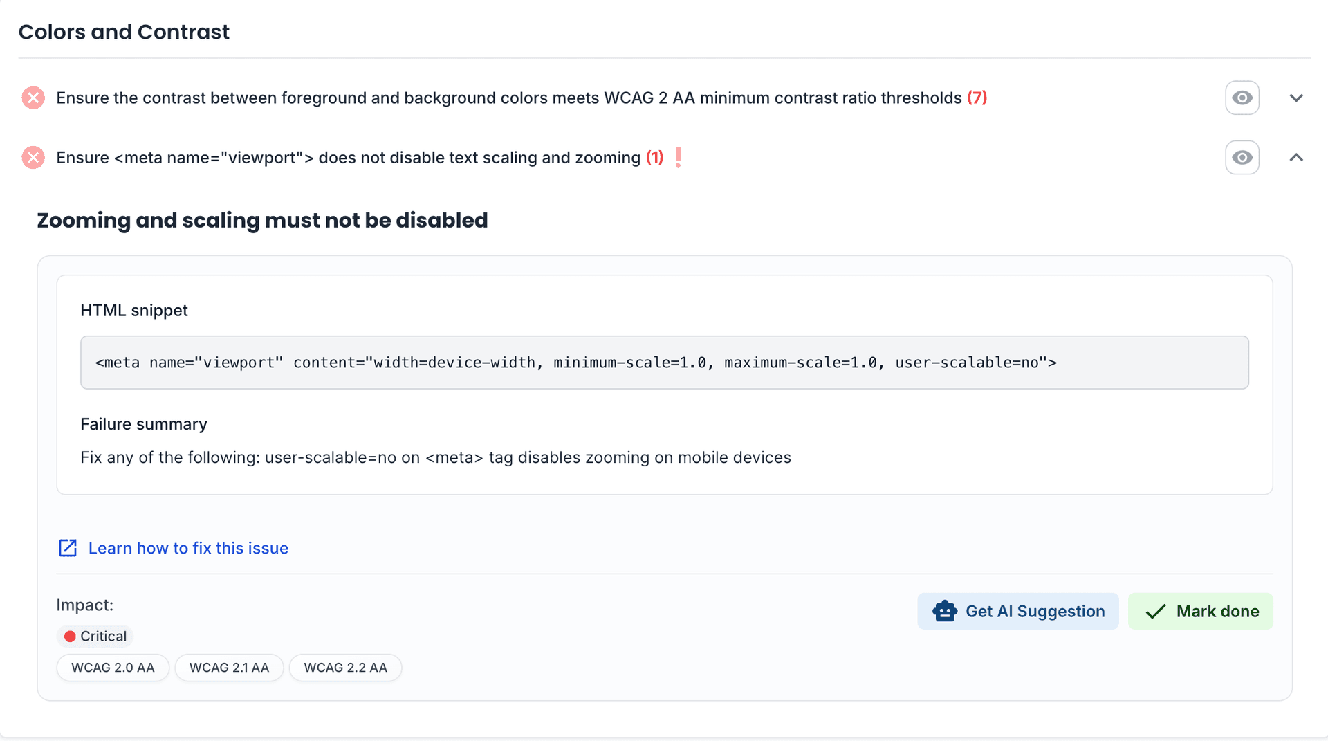 Lista naruszeń z detalami i oznaczeniami wpływu